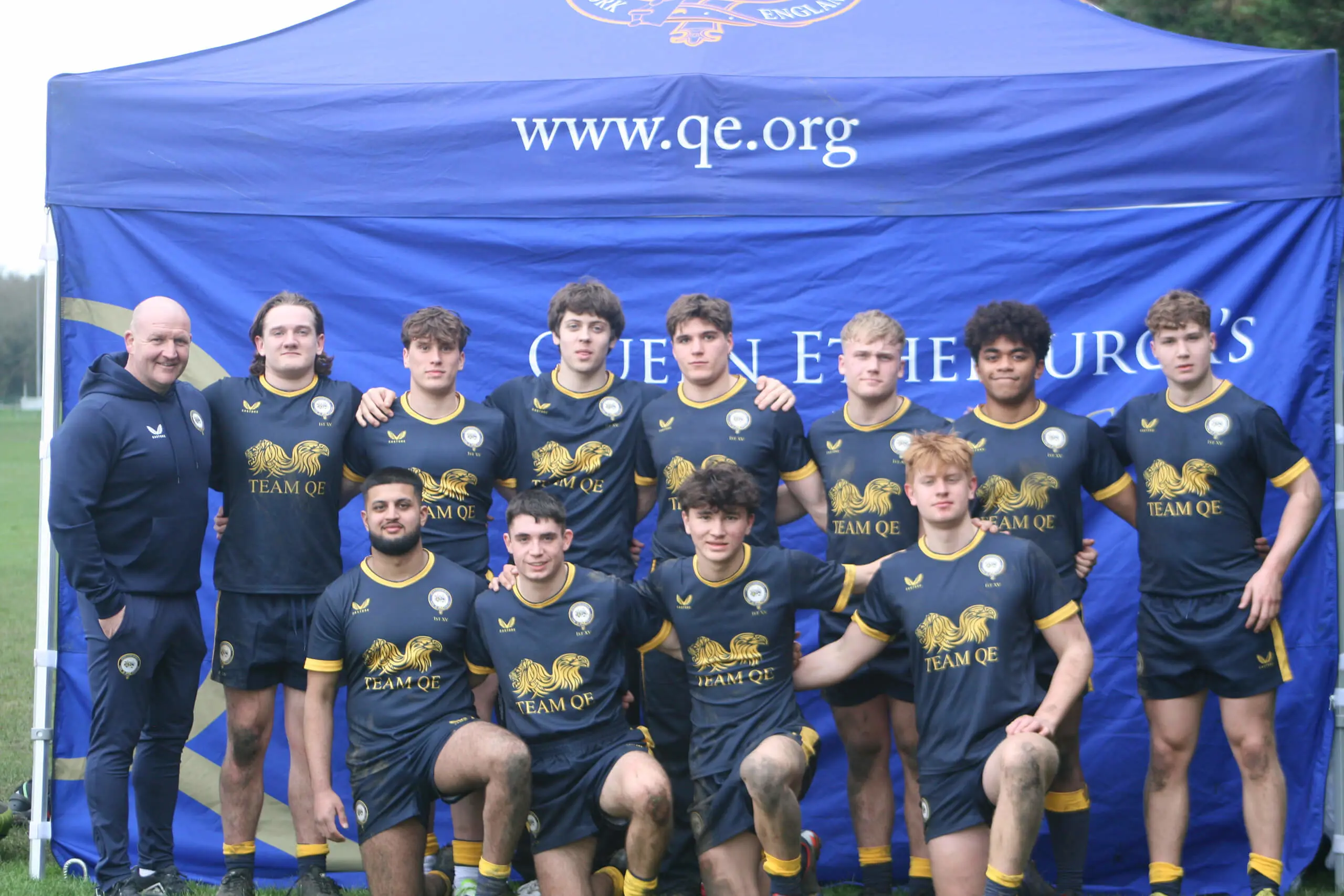Queen Ethelburga's rugby team with the coach Rob Rawlinson.