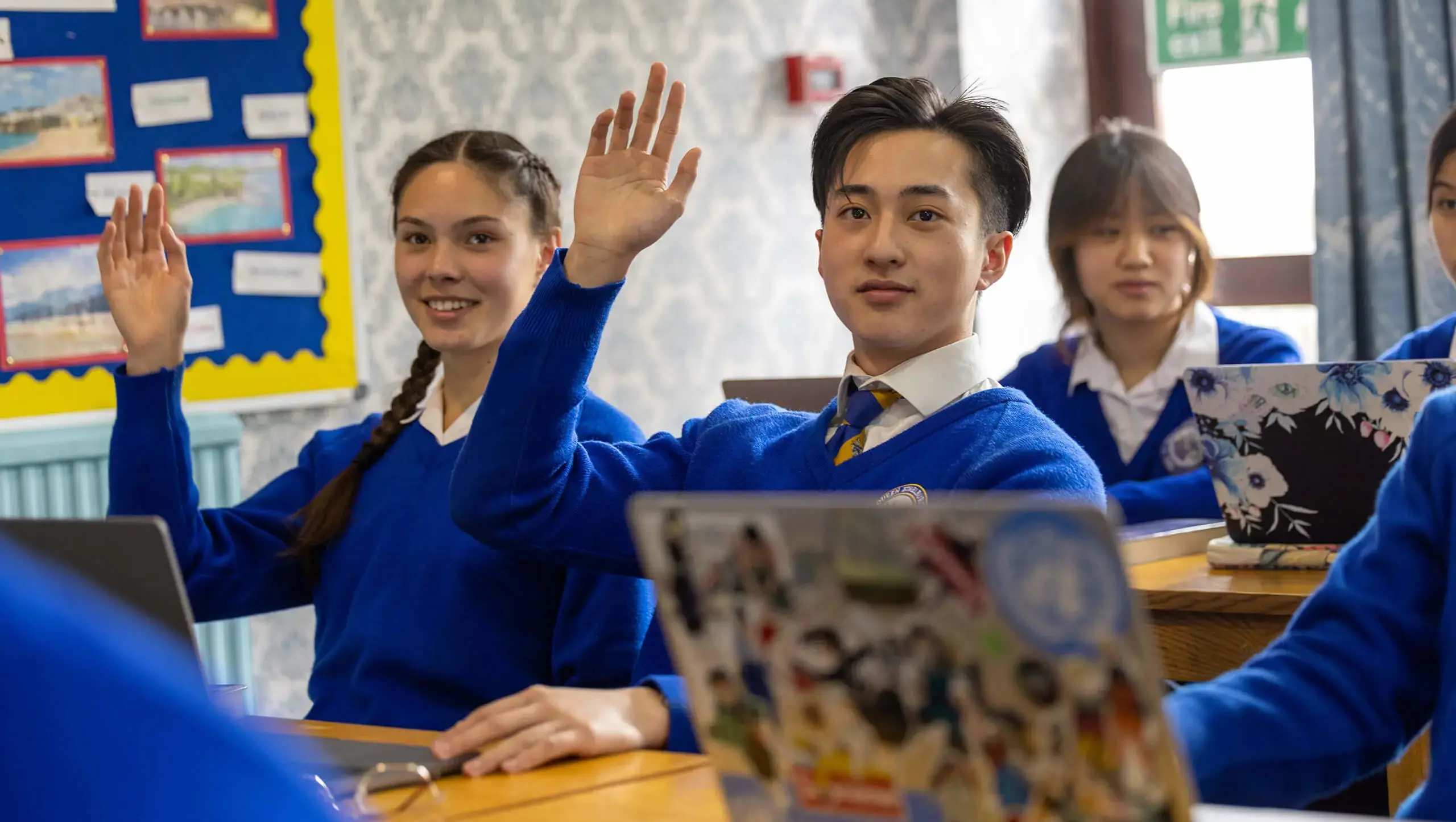 Senior school pupils in class at QE