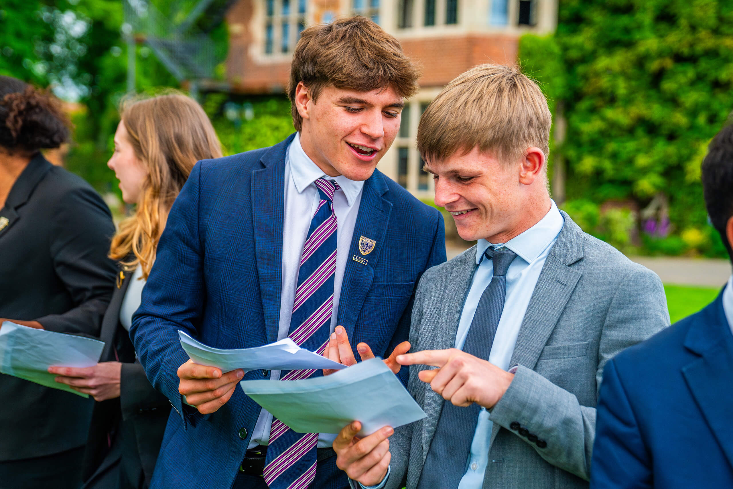 Seb celebrating his fantastic results with a friend.